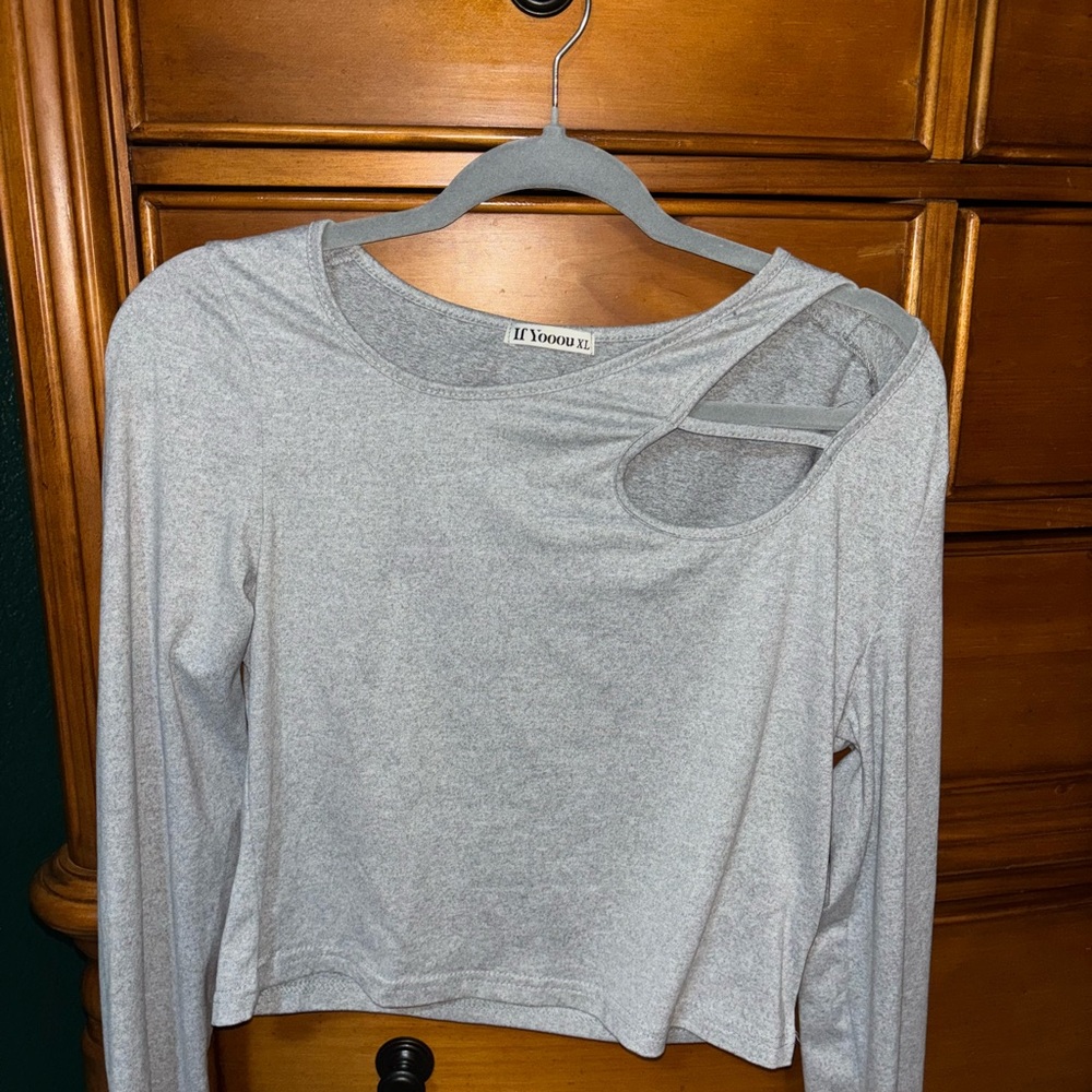 Gray Crop Cutout Blouse